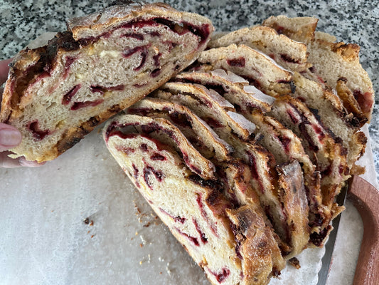 Strawberry & White Chocolate Chip Sourdough Loaf